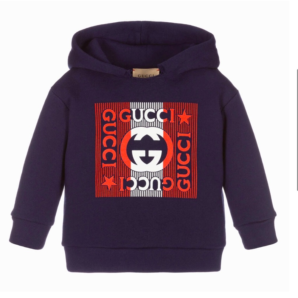 Gucci Navy Blue Cotton Logo Hoodie